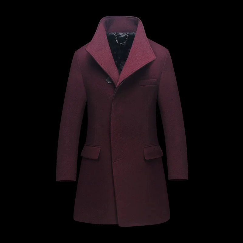 Classic Autumn Winter Solid Color Woolen Coat Men's Business Casual Slim Mid-Length 50% Wool Windbreaker Outwear Overcoat Jacket