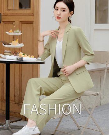 Office Pant Suits for Women Three Quarter Streetwear Casual Two Piece Set