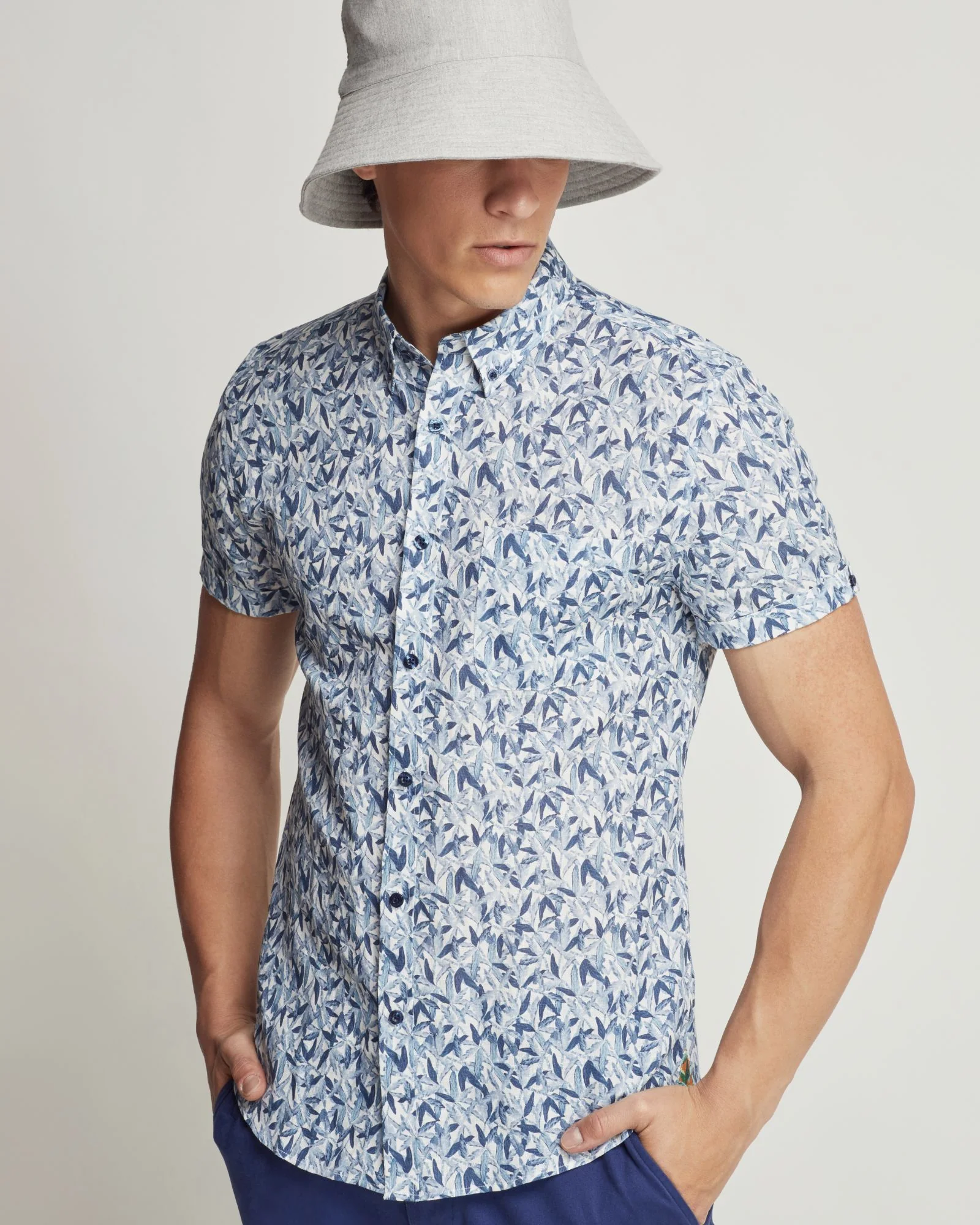 Tottenham Linen Cotton Print Short Sleeve Shirt