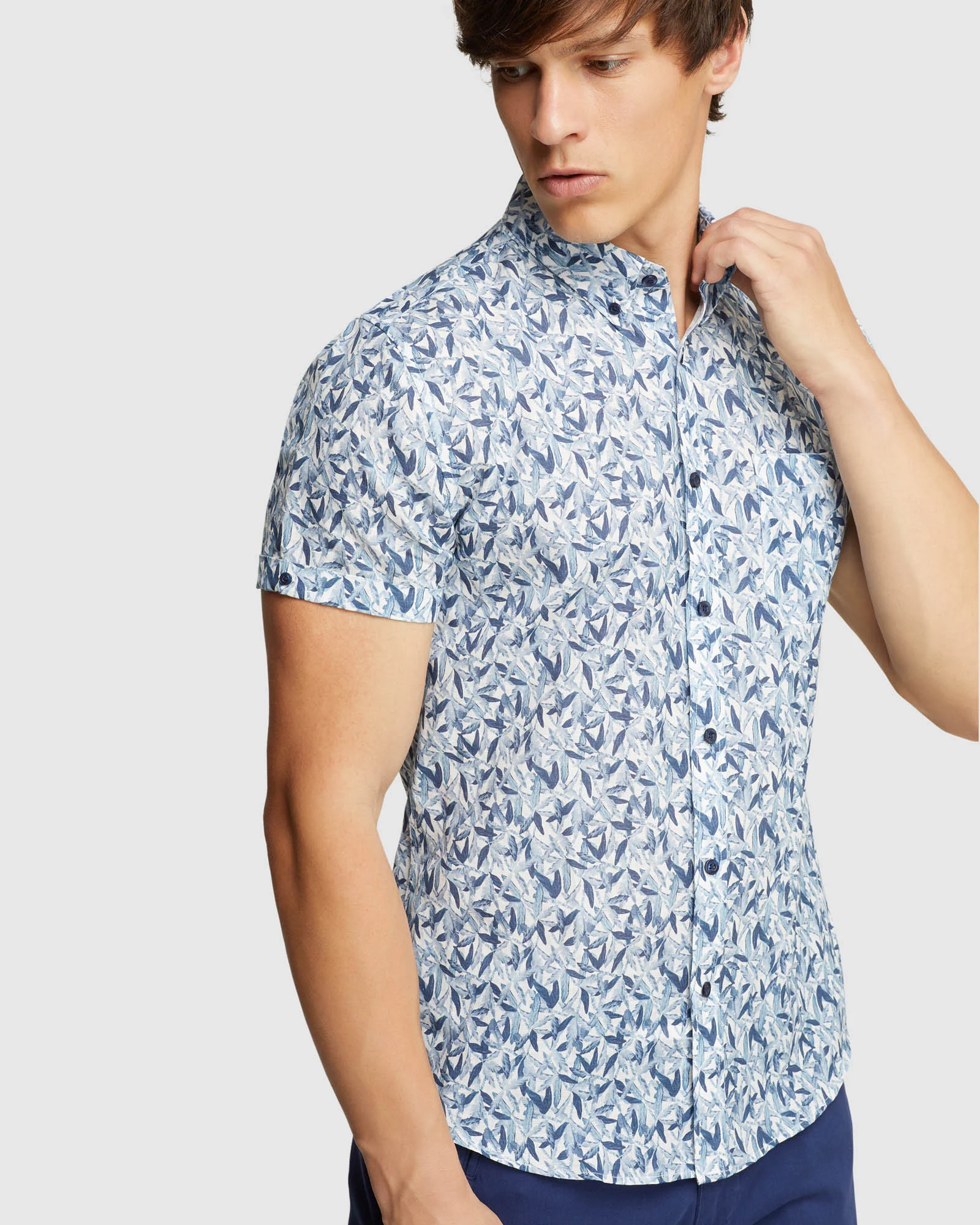 Tottenham Linen Cotton Print Short Sleeve Shirt