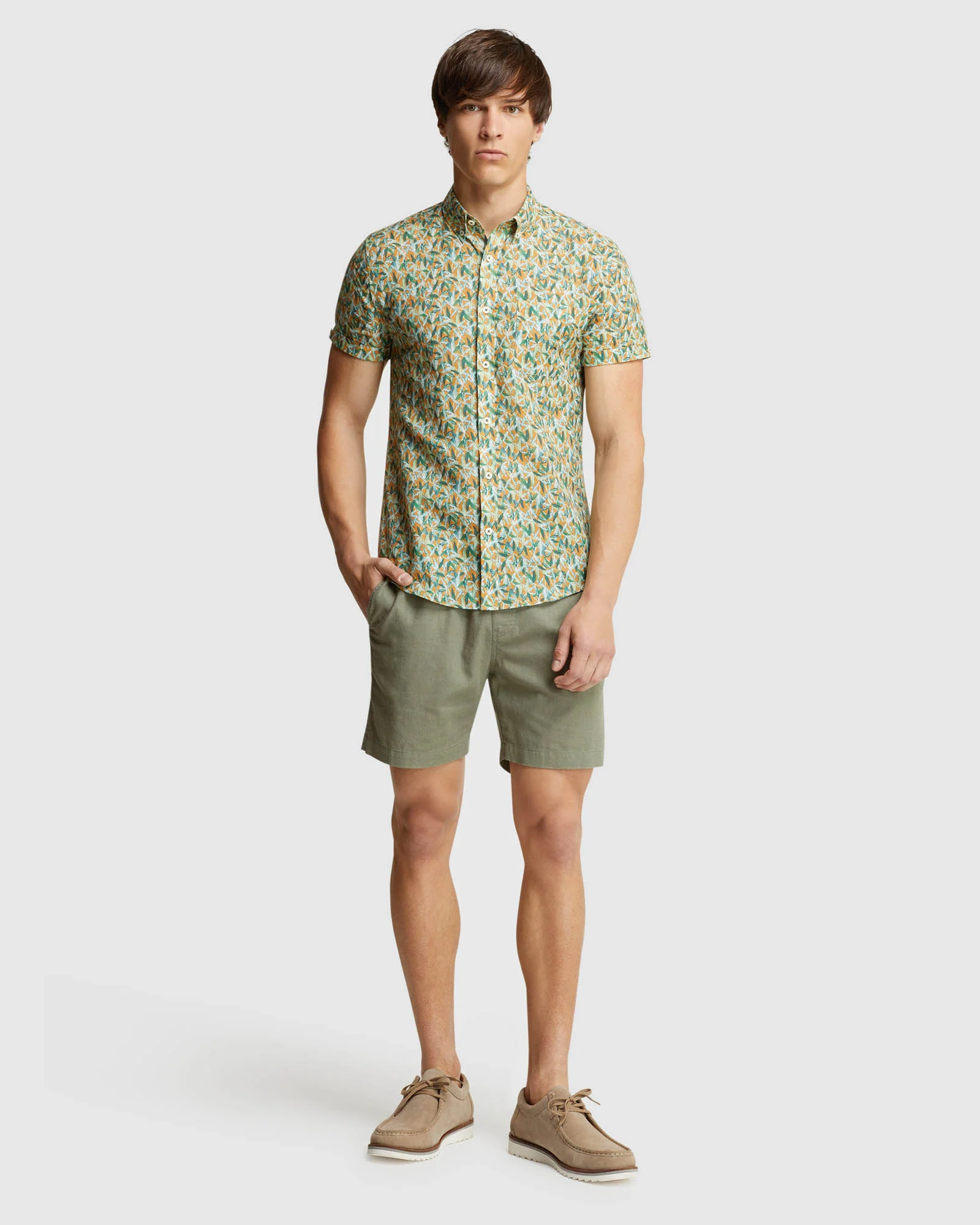 Tottenham Linen Cotton Print Short Sleeve Shirt