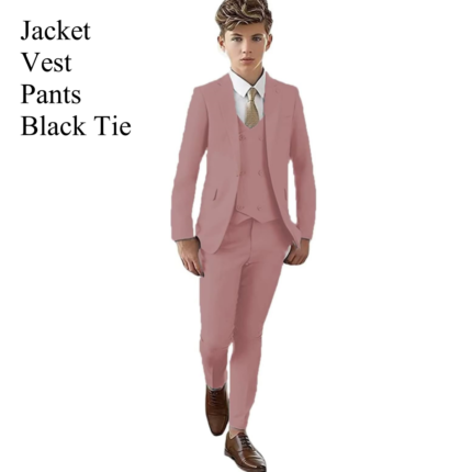 Slim Fit Boy's Suit Set 3 Pieces Tuxedo For Formal Occasion Blazer Vest And Pants Kids Outfit For Wedding Prom School Activities
