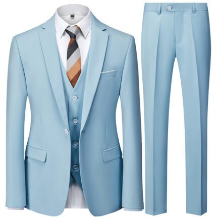 Wedding Solid Color Casual Business Suit 3 Pieces Set / Male Two Button Blazers Trousers Pants Vest Waistcoat